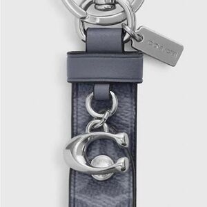 Coach Navy Leather Key & 'C' Charm Keychain